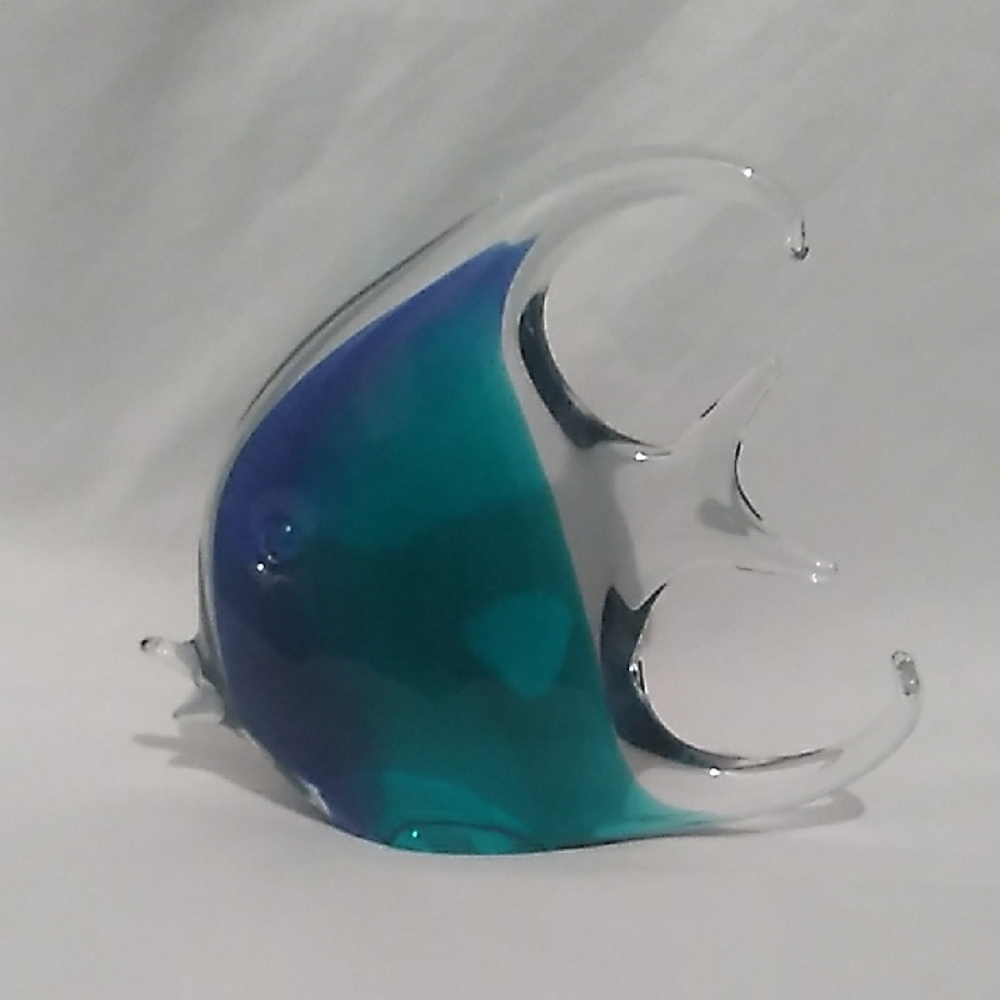 V. Nason & Co. Blue, Green, & Clear Murano Glass Latrge Angel Fish Figur…